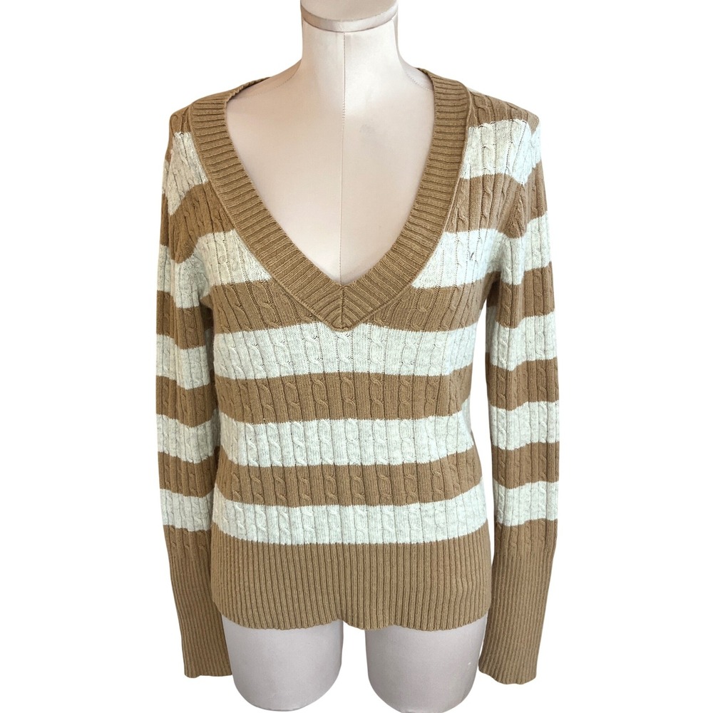 American Eagle Y2k Striped Cable Knit Deep V Sweater Academia XL Preppy Academia